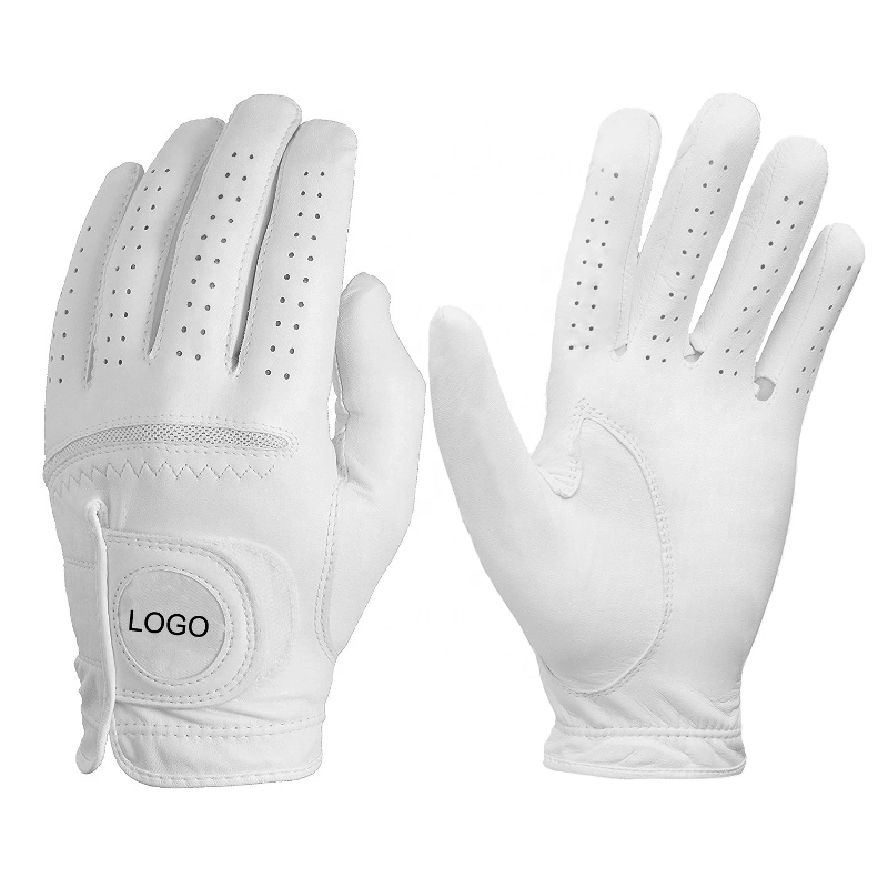 Simple Symbol Men Women′s Golf Glove Hands White Cabretta Leather with Comfortable Play Golf