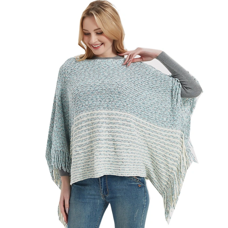 Oversized Warm Striped Pattern Thick Shawl Poncho Cape for Women